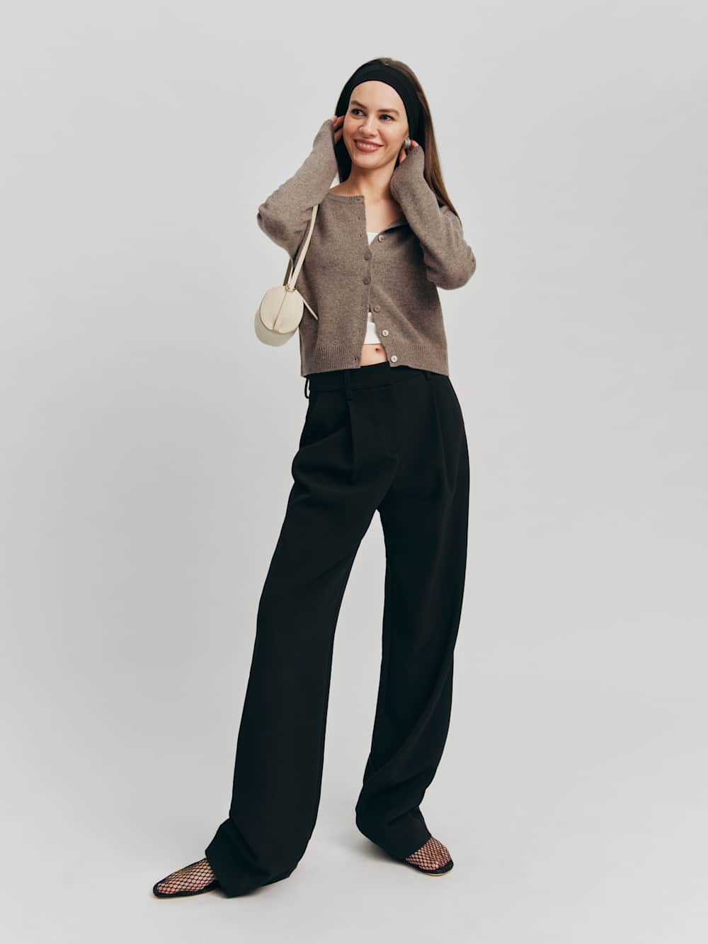 Clara Cashmere Crew Cardigan - Cocoa