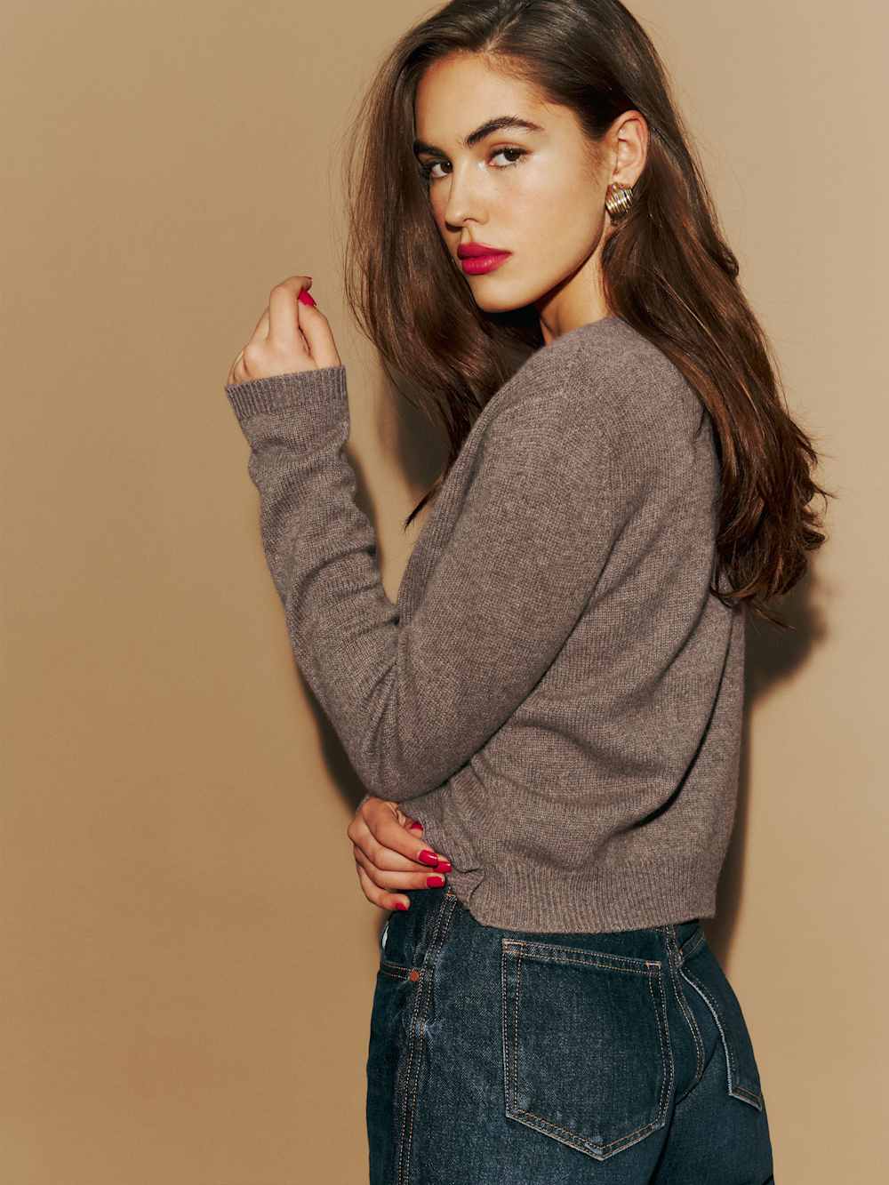 Clara Cashmere Crew Cardigan - Cocoa