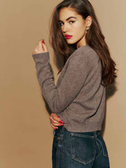 Clara Cashmere Crew Cardigan - Cocoa