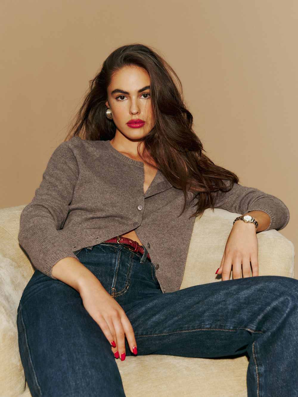 Clara Cashmere Crew Cardigan - Cocoa