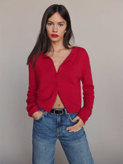 Clara Cashmere Crew Cardigan - Cherry