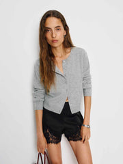 Clara Cashmere Crew Cardigan - Granite