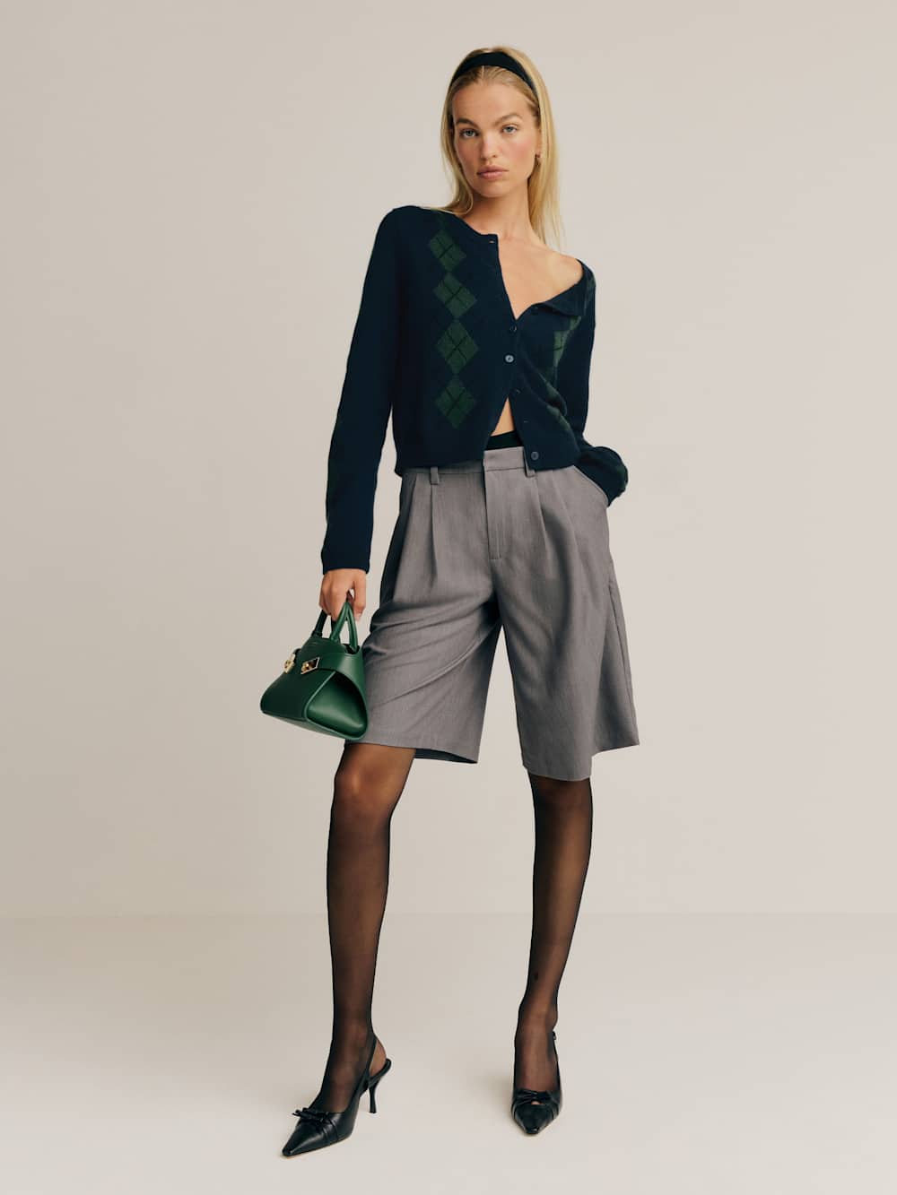Clara Cashmere Crew Cardigan - Navy Multi Argyle