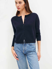 Clara Cashmere Crew Cardigan - Navy