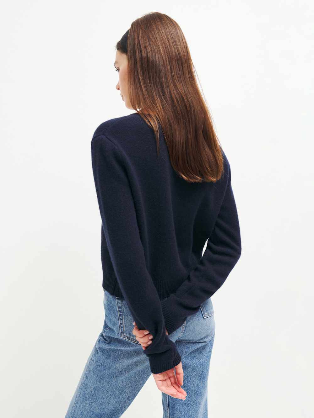 Clara Cashmere Crew Cardigan - Navy
