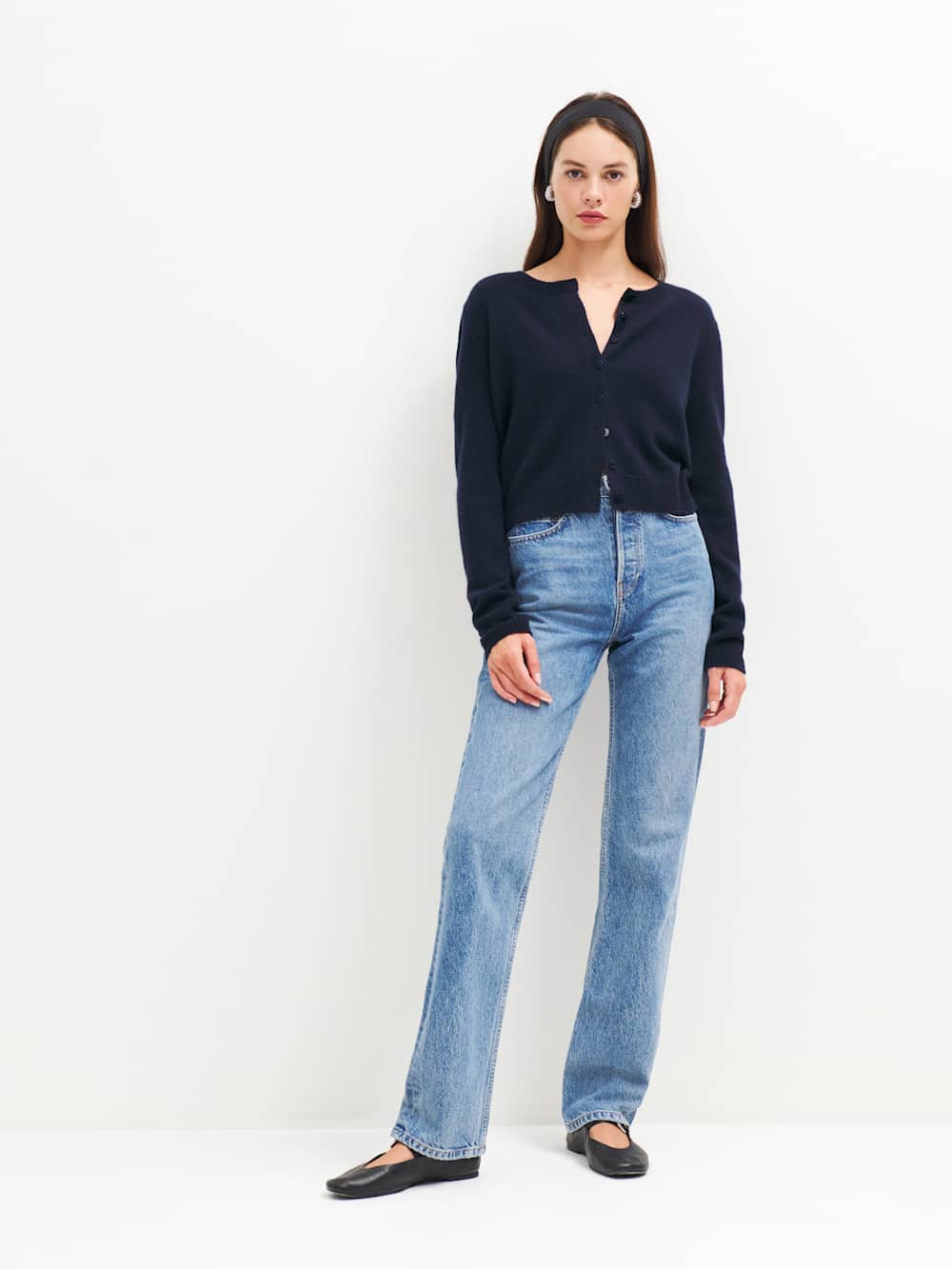 Clara Cashmere Crew Cardigan - Navy