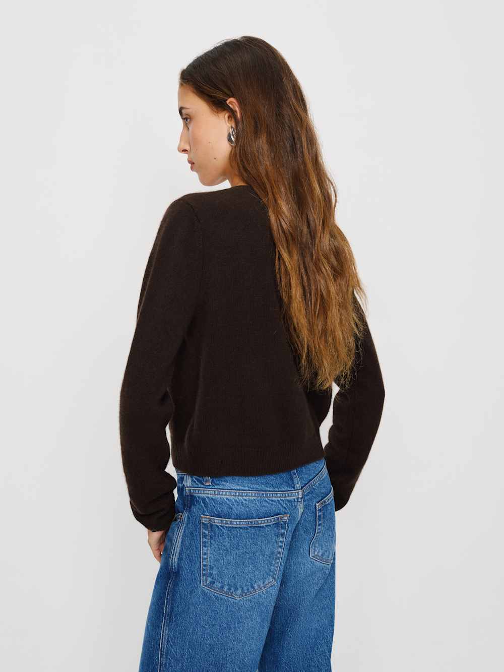 Clara Cashmere Crew Cardigan - Mole
