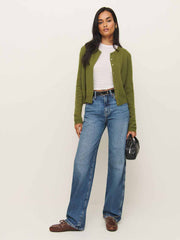 Clara Cashmere Crew Cardigan - Pear