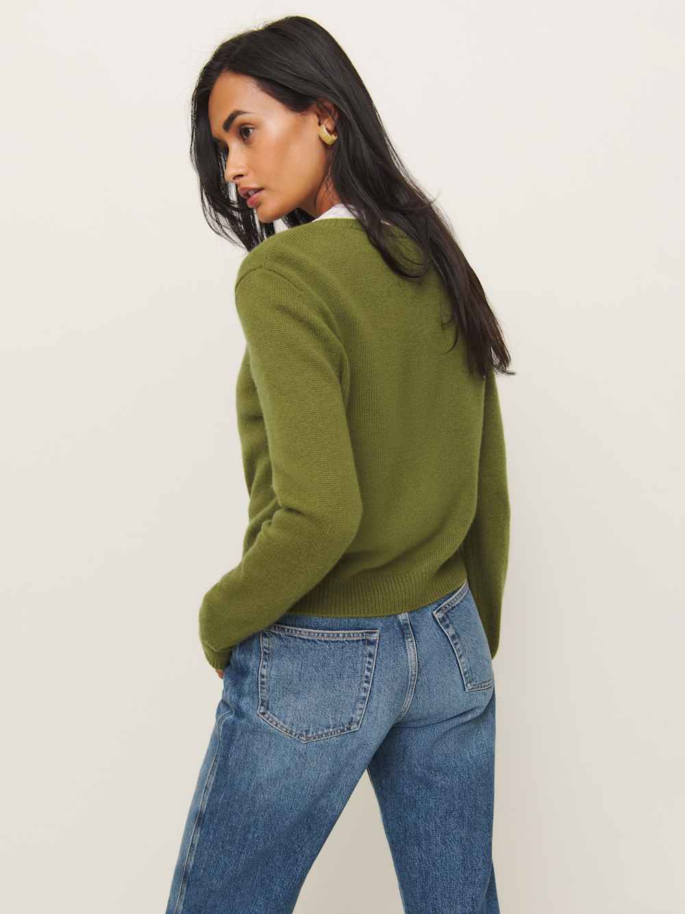 Clara Cashmere Crew Cardigan - Pear