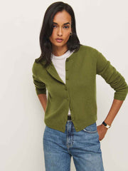 Clara Cashmere Crew Cardigan - Pear