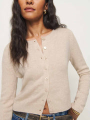 Clara Cashmere Crew Cardigan - Wheat