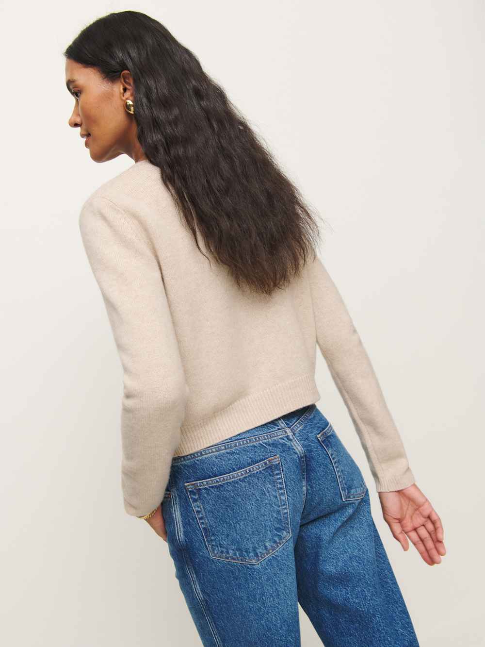 Clara Cashmere Crew Cardigan - Wheat