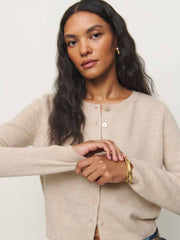 Clara Cashmere Crew Cardigan - Wheat