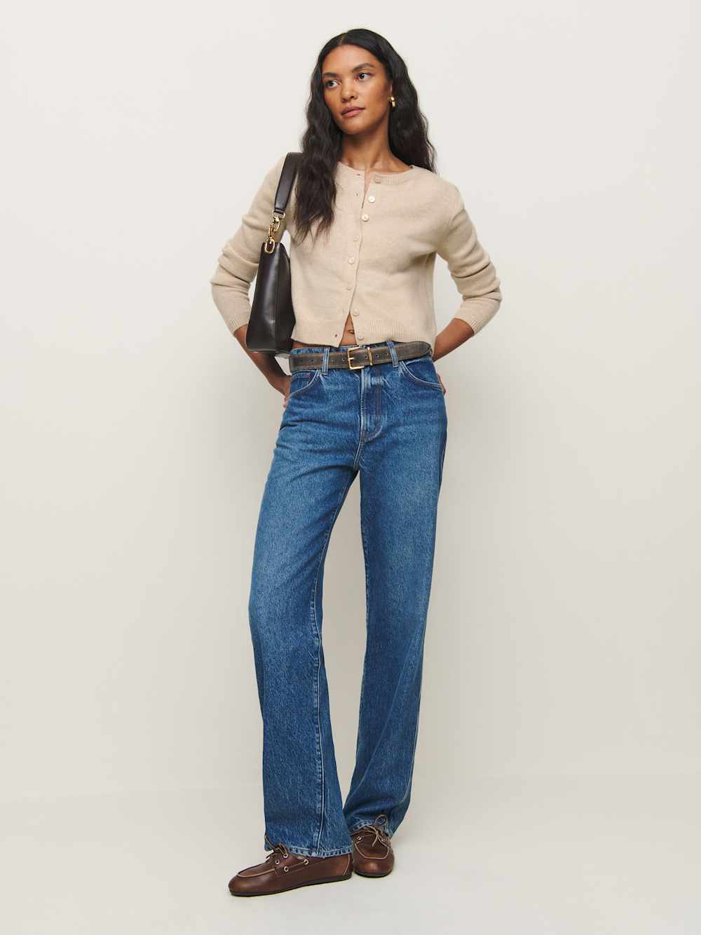 Clara Cashmere Crew Cardigan - Wheat