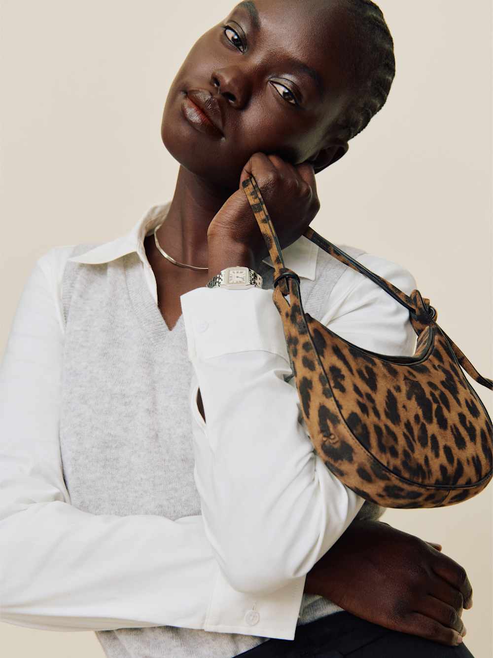 Mini Rosetta Shoulder Bag - Leopard Suede