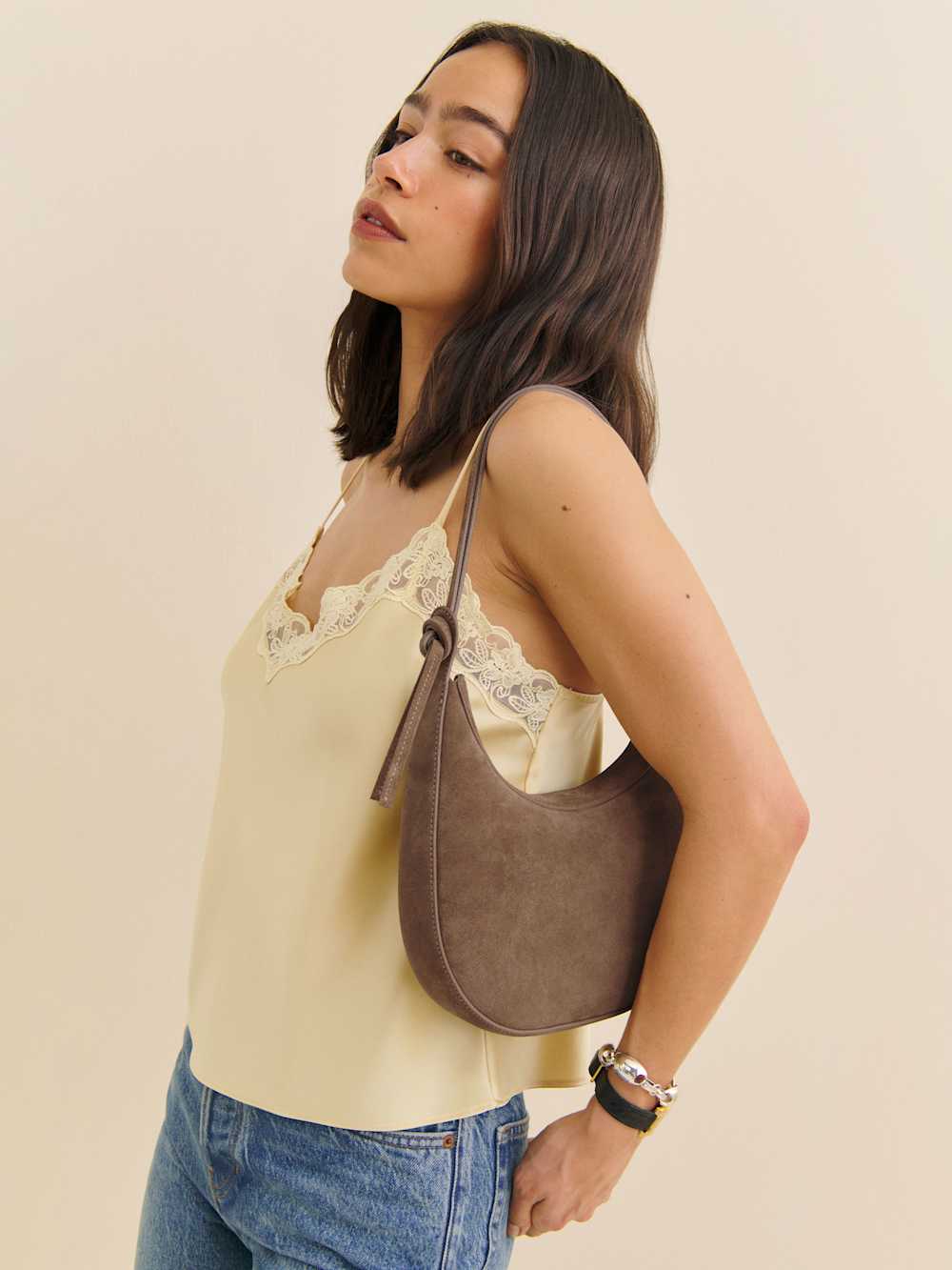 Medium Rosetta Shoulder Bag - Farro Suede