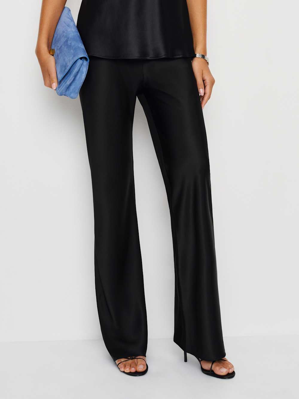 Gale Satin Mid Rise Bias Pant - Black