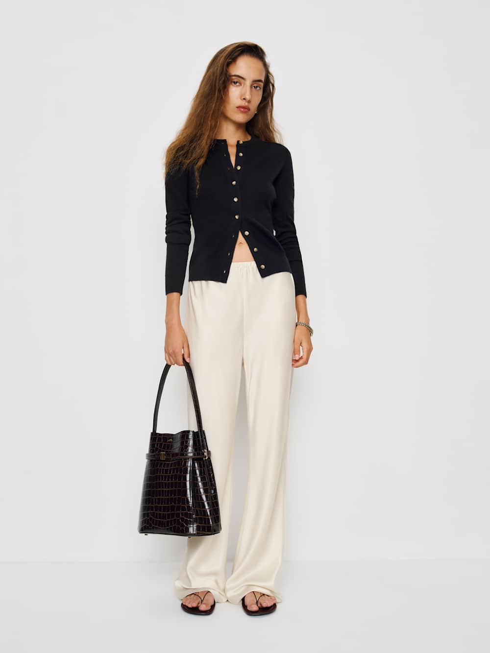 Gale Satin Mid Rise Bias Pant - Fior Di Latte