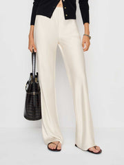 Gale Satin Mid Rise Bias Pant - Fior Di Latte