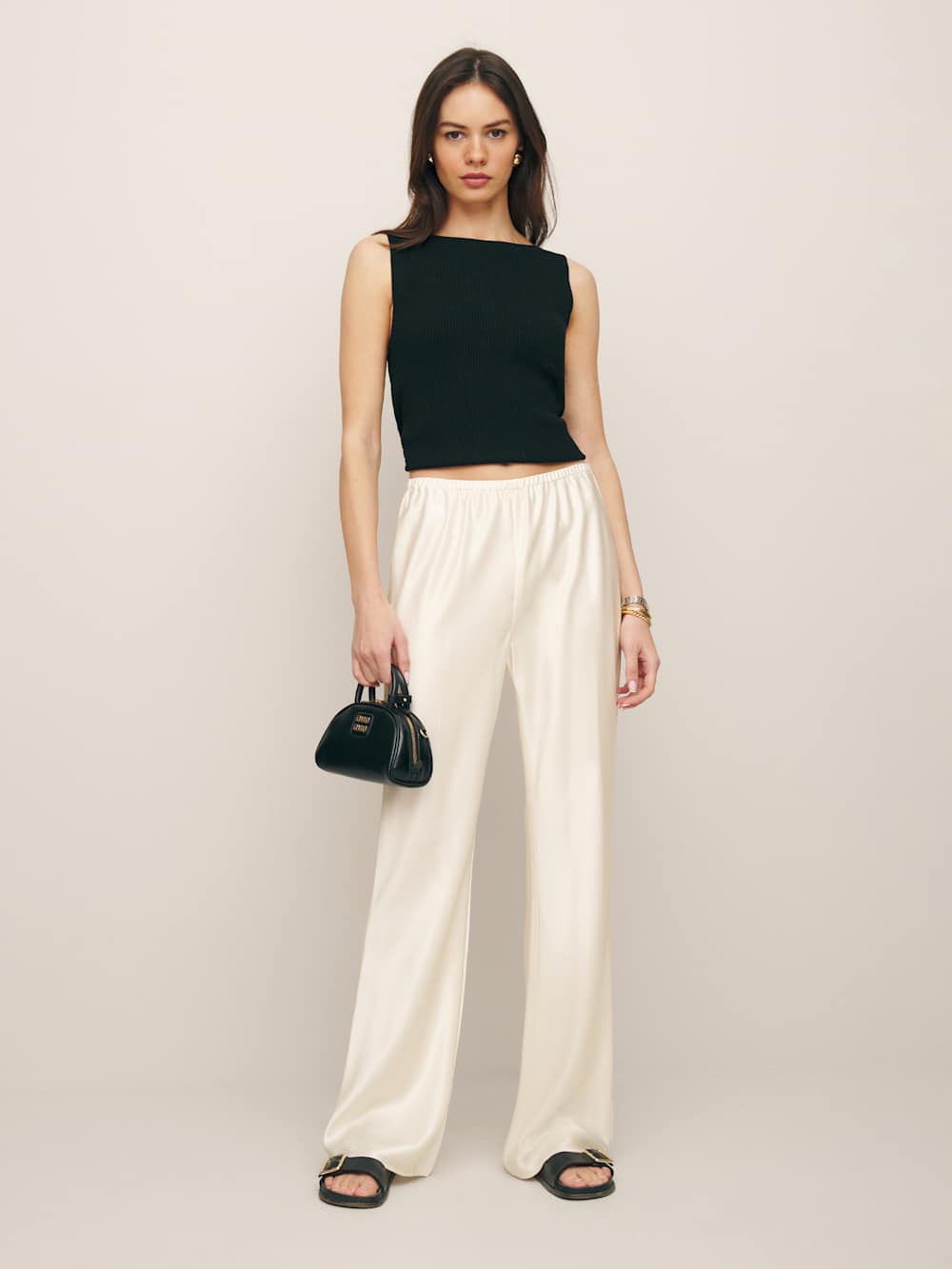 Gale Satin Mid Rise Bias Pant - Fior Di Latte