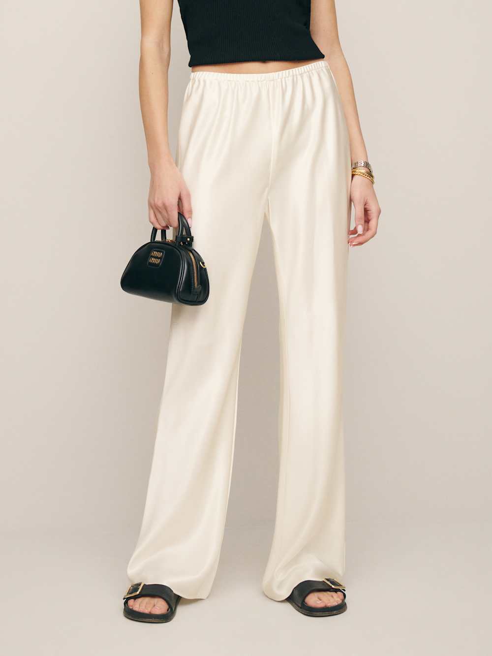 Gale Satin Mid Rise Bias Pant - Fior Di Latte