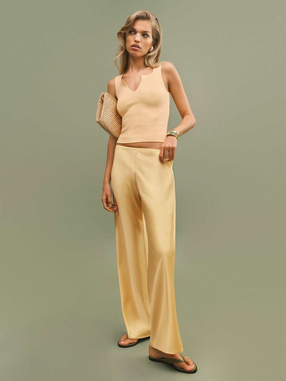 Gale Satin Mid Rise Bias Pant - Sunshine