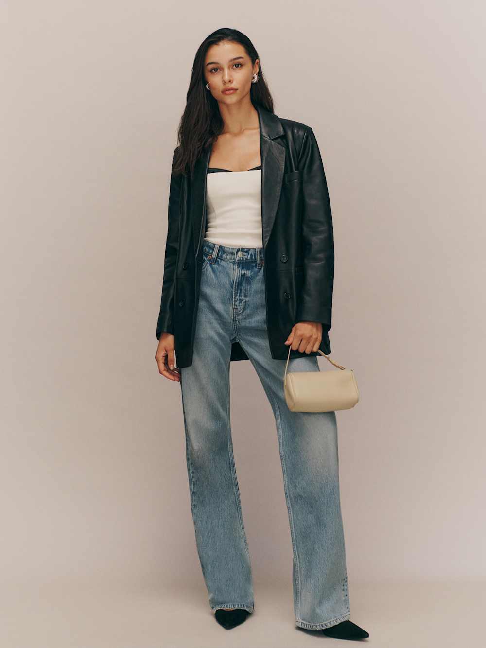 Veda Dalia Relaxed Leather Blazer - Black