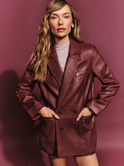Veda Dalia Relaxed Leather Blazer - Chianti