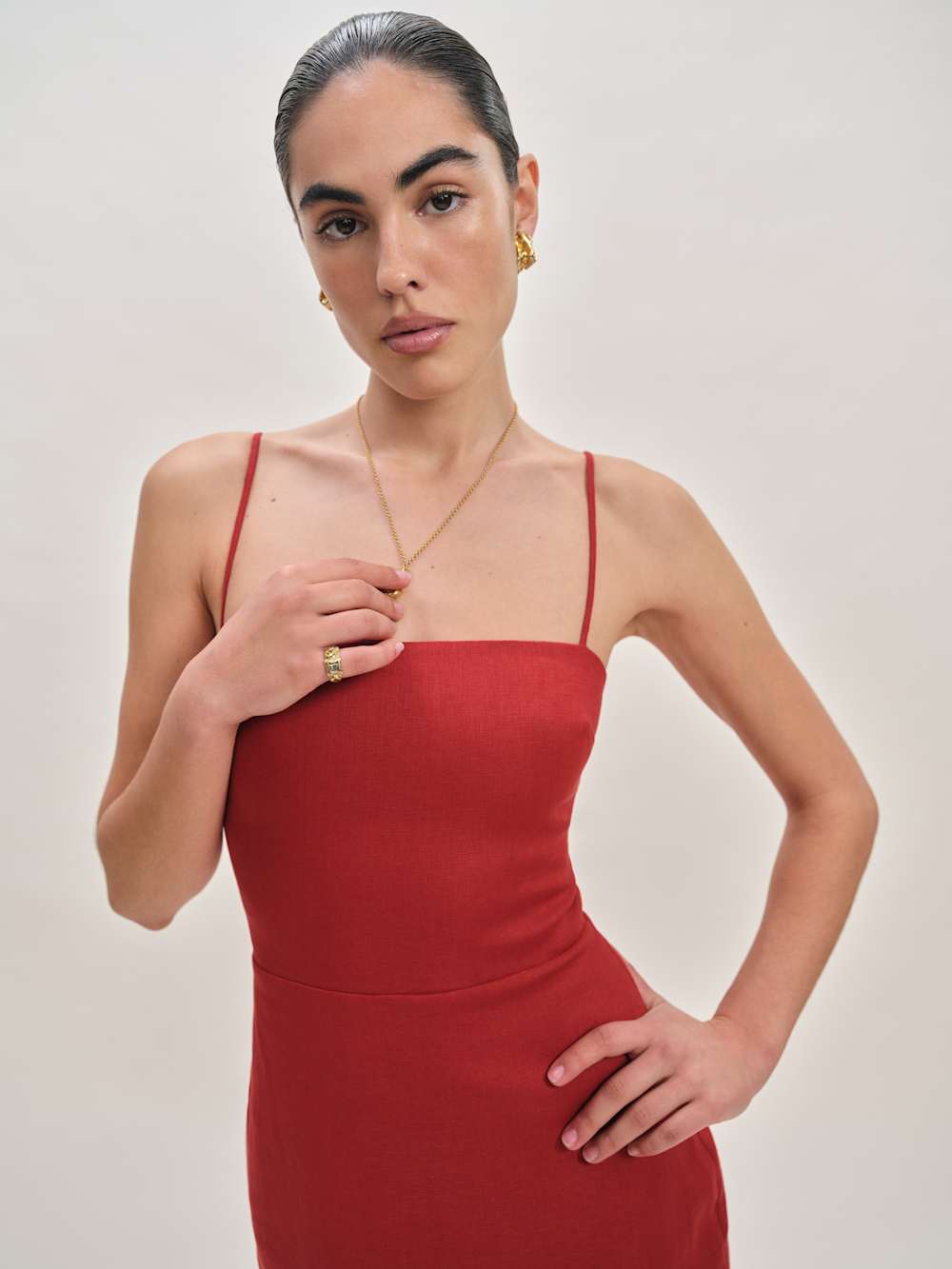 Petites Frankie Linen Dress - Sundried Tomato