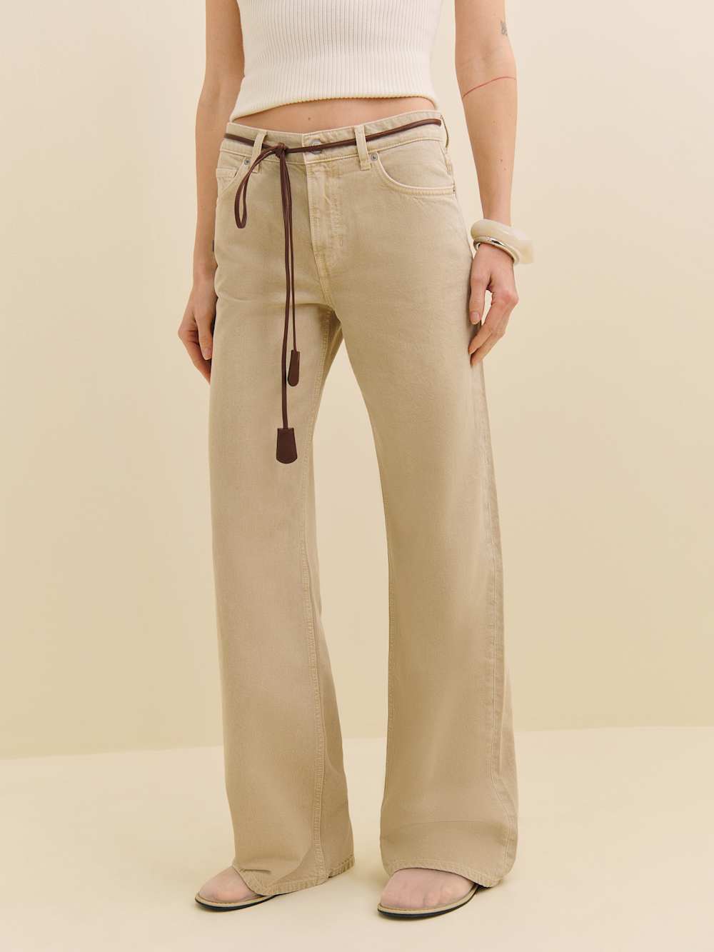 Cary Low Rise Slouchy Wide Leg Jeans - Sand Dollar