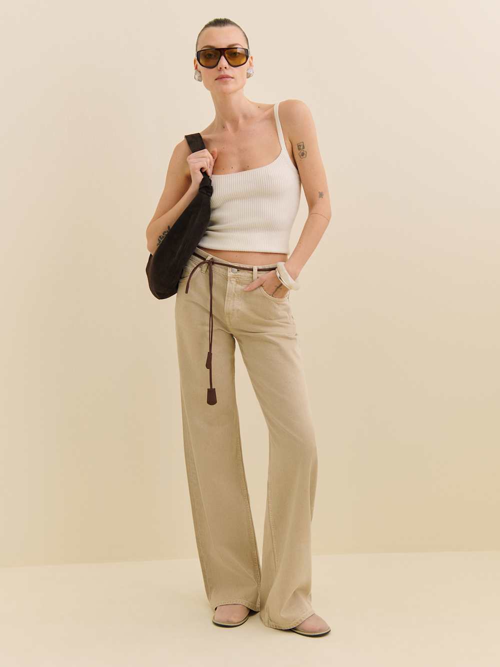 Cary Low Rise Slouchy Wide Leg Jeans - Sand Dollar