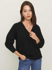 Jadey Cashmere Oversized V-neck Sweater - Black