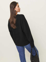 Jadey Cashmere Oversized V-neck Sweater - Black