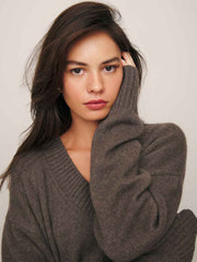 Jadey Cashmere Oversized V-neck Sweater - Dachshund