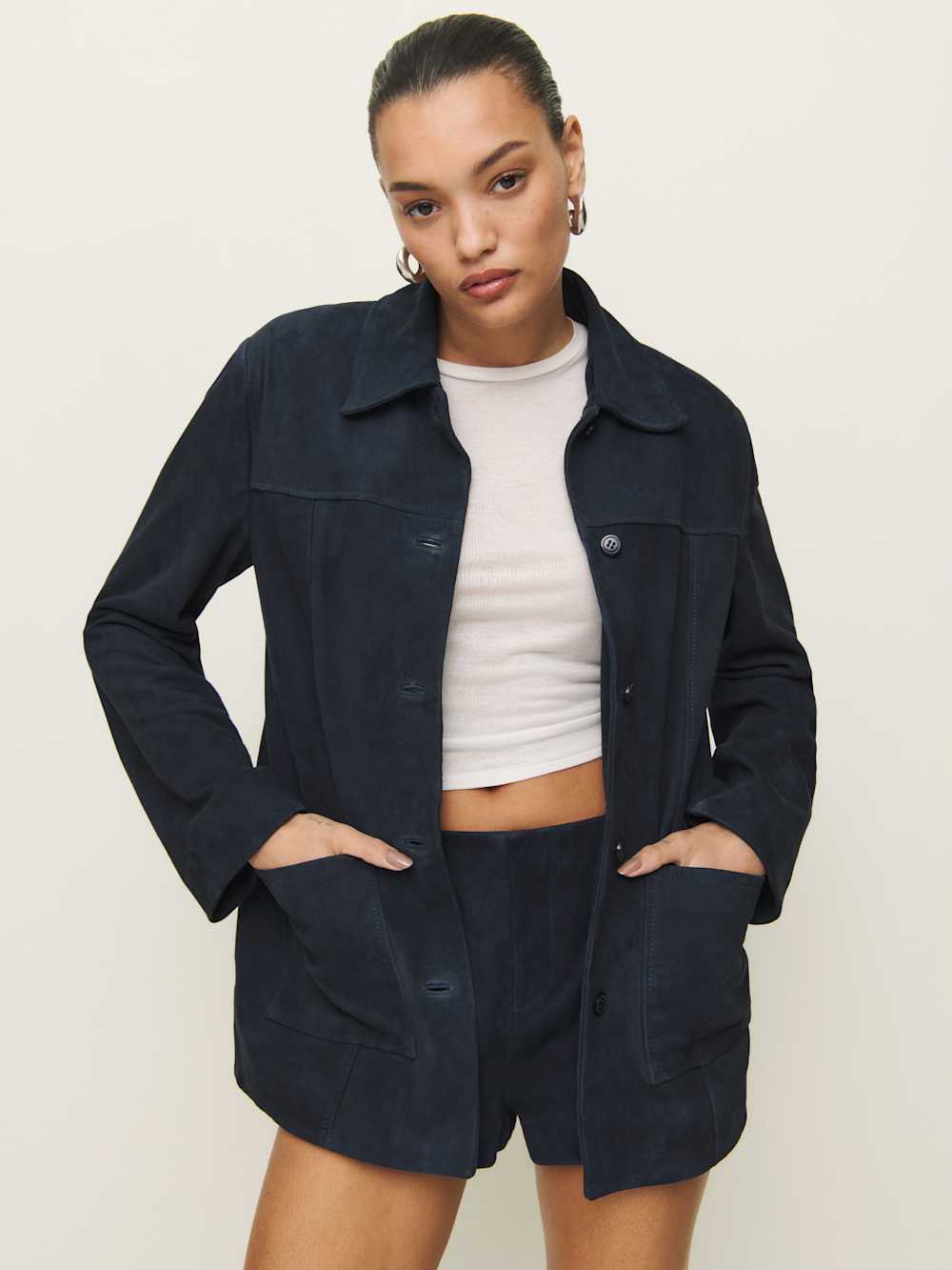 Veda Lincoln Suede Shirt Jacket - Navy Suede