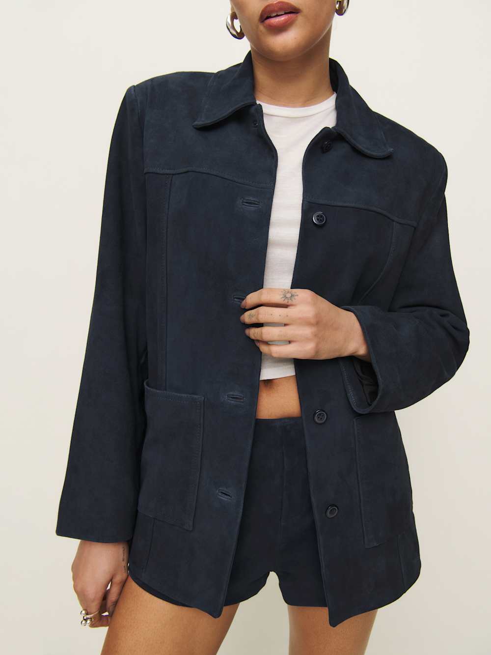 Veda Lincoln Suede Shirt Jacket - Navy Suede