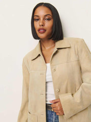 Veda Lincoln Suede Shirt Jacket - Oat Distressed