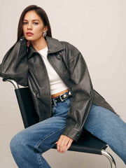 Veda Marco Leather Oversized Bomber - Highway