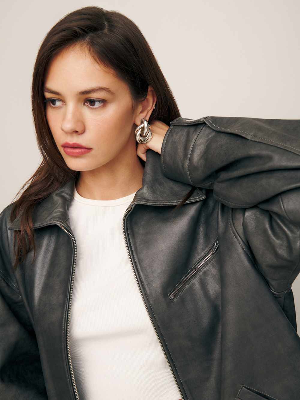 Veda Marco Leather Oversized Bomber - Highway