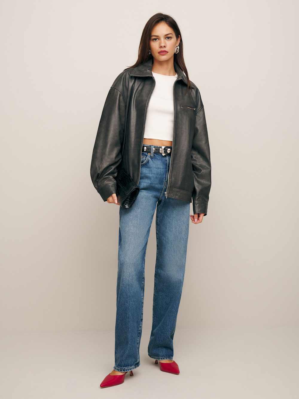Veda Marco Leather Oversized Bomber - Highway