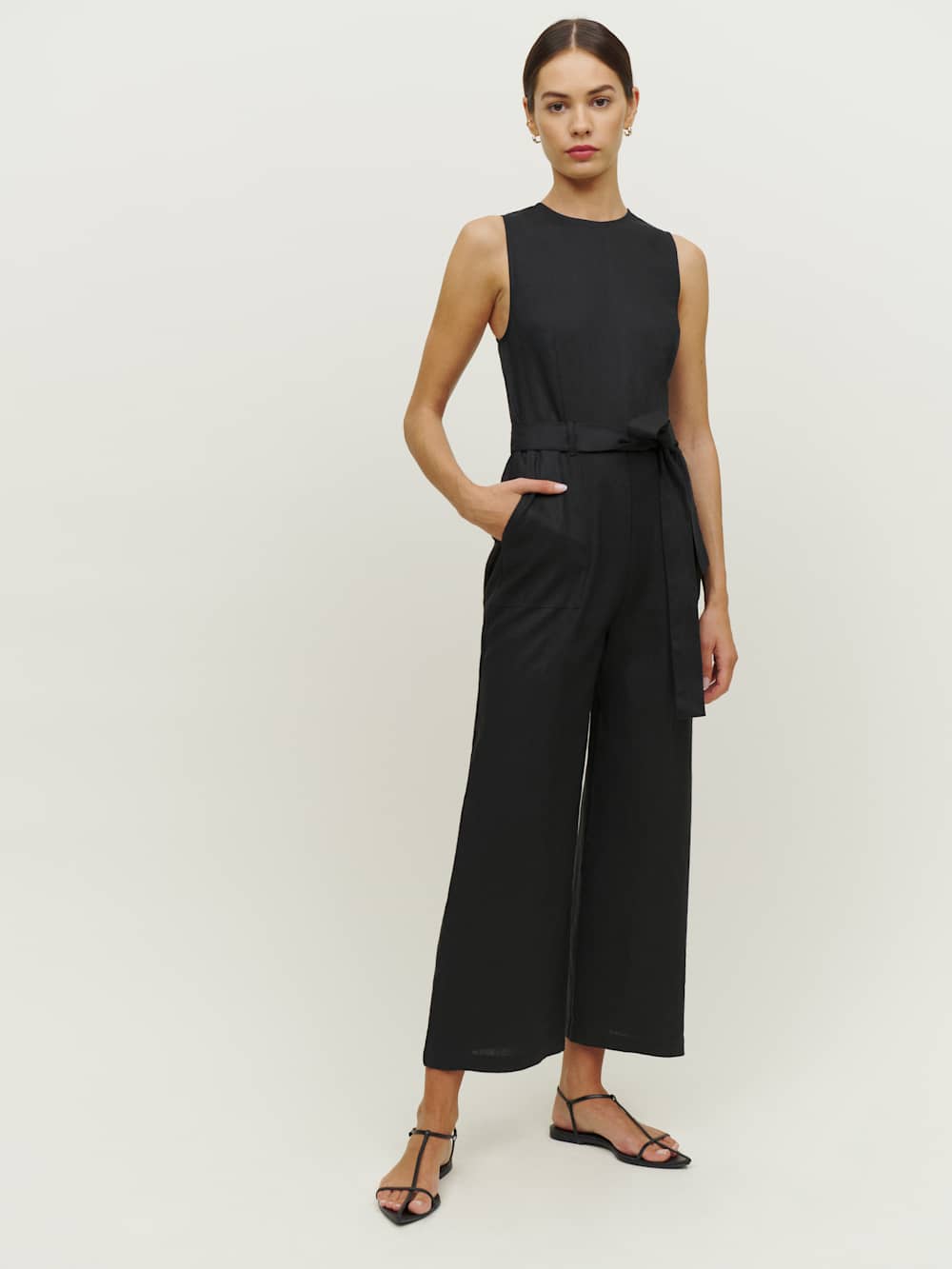 Petites Naomi Linen Jumpsuit - Black