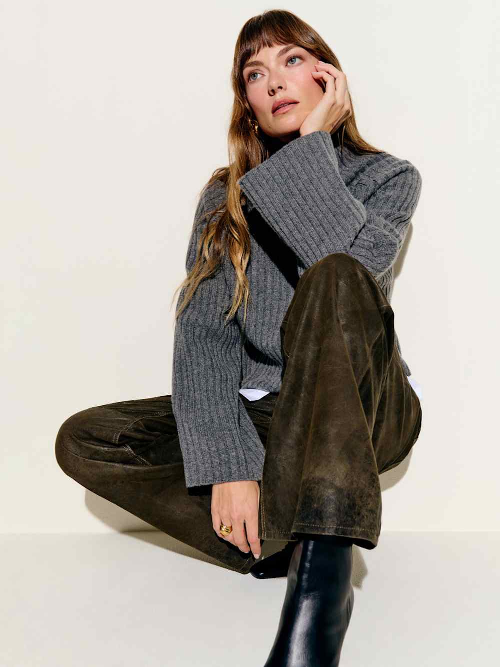 Veda Kennedy Wide Leg Leather Pant - Dark Olive
