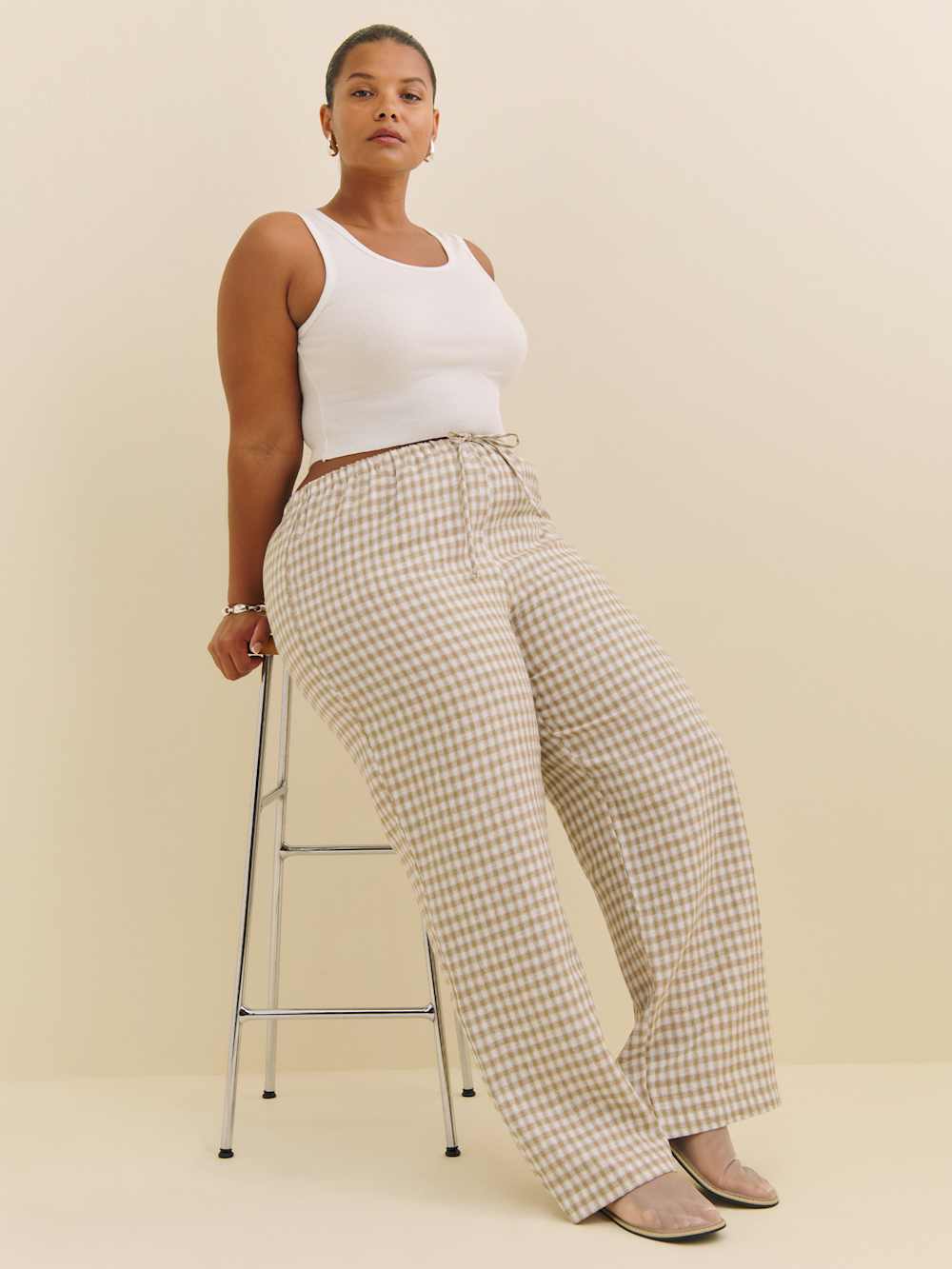 Olina Linen Pant Es - Dunes Check
