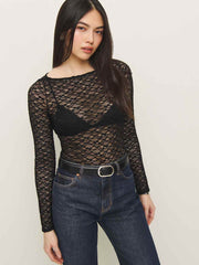 Adriano Lace Knit Top - Black Lace