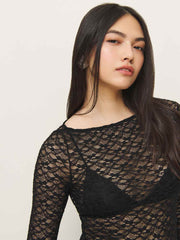 Adriano Lace Knit Top - Black Lace