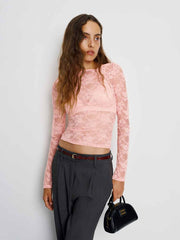 Adriano Lace Knit Top - Pink