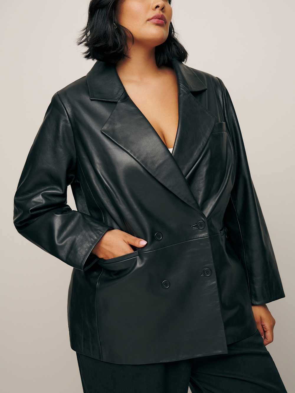Veda Dalia Relaxed Leather Blazer Es - Black