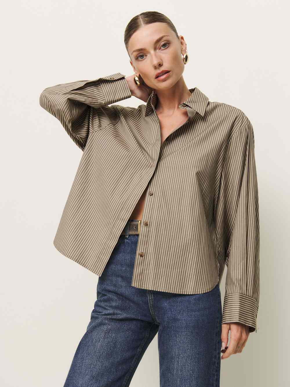 Andy Oversized Shirt - Taupe Stripe