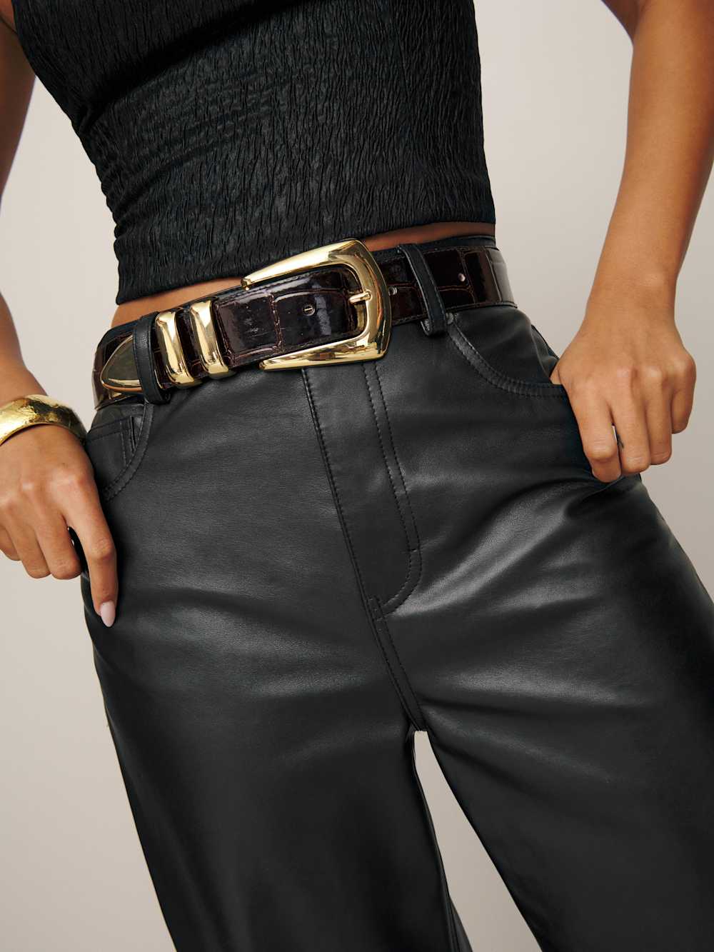 Petites Veda Kennedy Wide Leg Leather Pant - Black
