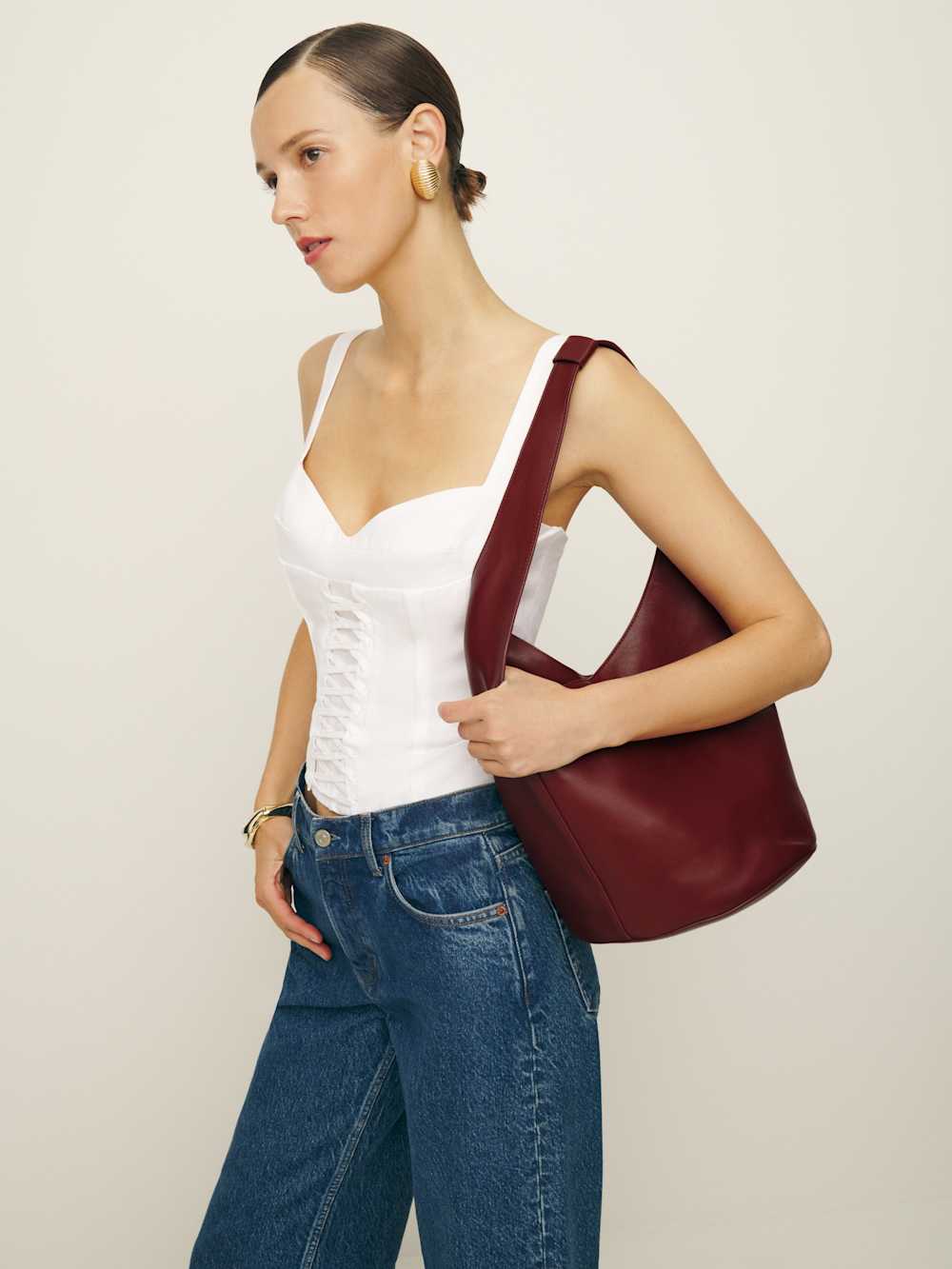 Medium Silvana Bucket Bag - Cremisi
